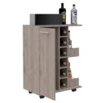 Magda Bar Cart, Four Casters, Six Built-in Wine Rack, Single Door Cabinet, Two External Shelves - Image 19