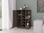 Magda Bar Cart, Four Casters, Six Built-in Wine Rack, Single Door Cabinet, Two External Shelves - Image 4