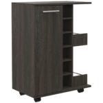 Magda Bar Cart, Four Casters, Six Built-in Wine Rack, Single Door Cabinet, Two External Shelves - Image 5