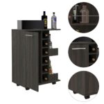 Magda Bar Cart, Four Casters, Six Built-in Wine Rack, Single Door Cabinet, Two External Shelves - Image 7