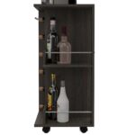 Magda Bar Cart, Four Casters, Six Built-in Wine Rack, Single Door Cabinet, Two External Shelves - Image 8