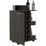 Magda Bar Cart, Four Casters, Six Built-in Wine Rack, Single Door Cabinet, Two External Shelves - Image 11