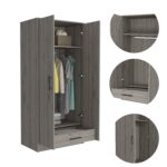 Darwin Armoire, Double Door Cabinets, Metal Rod, Metal Handle, Two Shelves, One Drawer - Image 12