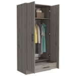 Darwin Armoire, Double Door Cabinets, Metal Rod, Metal Handle, Two Shelves, One Drawer - Image 15
