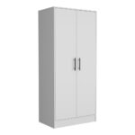 Darwin Armoire, Double Door Cabinets, Metal Rod, Metal Handle, Two Shelves, One Drawer