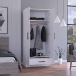 Darwin Armoire, Double Door Cabinets, Metal Rod, Metal Handle, Two Shelves, One Drawer - Image 3