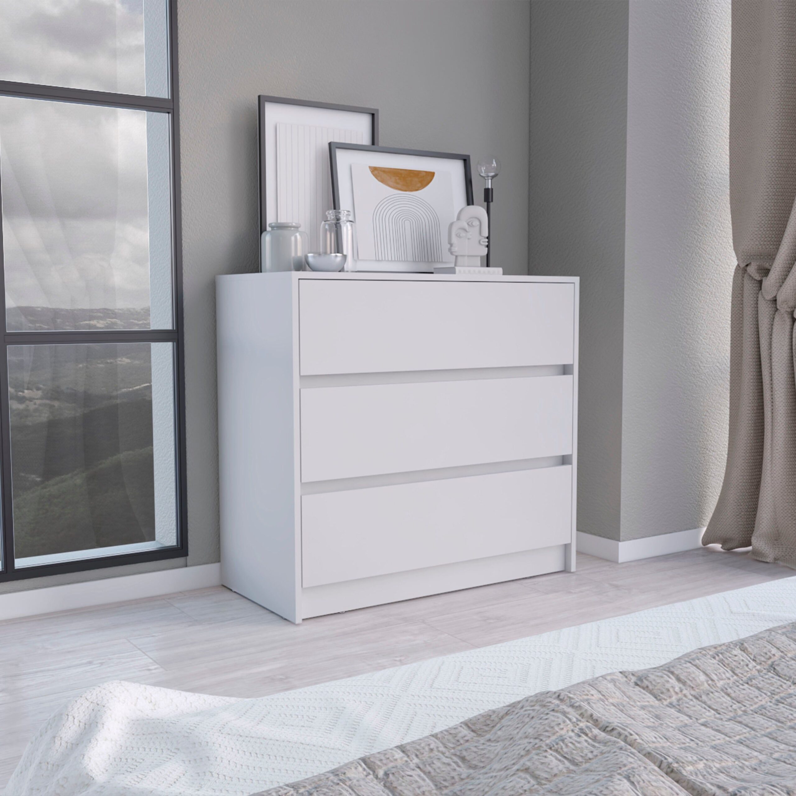 d01027rirht.jpg Palmer 3 Drawers Dresser, Chest of Drawers, White - Image 1