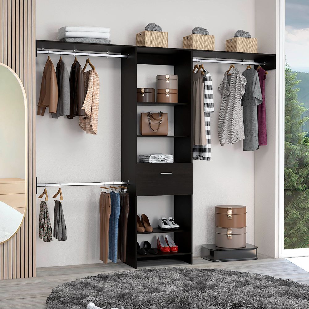d01027rjdhj.jpg Brisk Closet System, One Drawer, Three Metal Rods, Five Open Shelves - Image 1