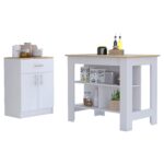 California Two Piece Kitchen Set, Kitchen Island + Kitchen Pantry , White /Light Oak - Image 2