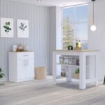 California Two Piece Kitchen Set, Kitchen Island + Kitchen Pantry , White /Light Oak