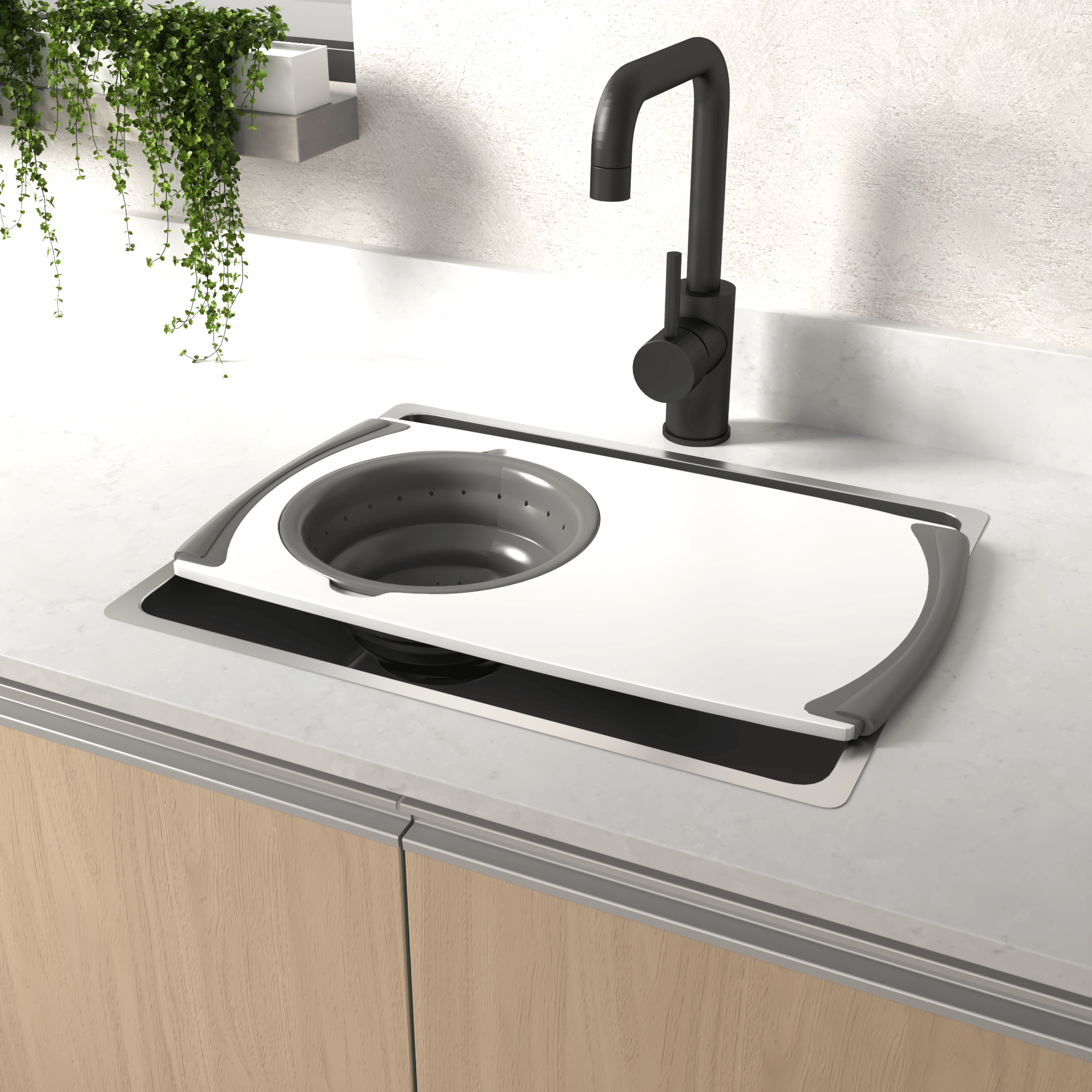 d01027rjmwp.png Cutting Board With Strainer White And Grey - Image 1