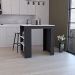 Lacour Kitchen Island, Kitchen Bar Table with Three-Side Shelves - Image 2