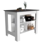 Delos Kitchen Island, kitchen table 35" H, Four Legs, Three Open Storage Shelves - Image 24