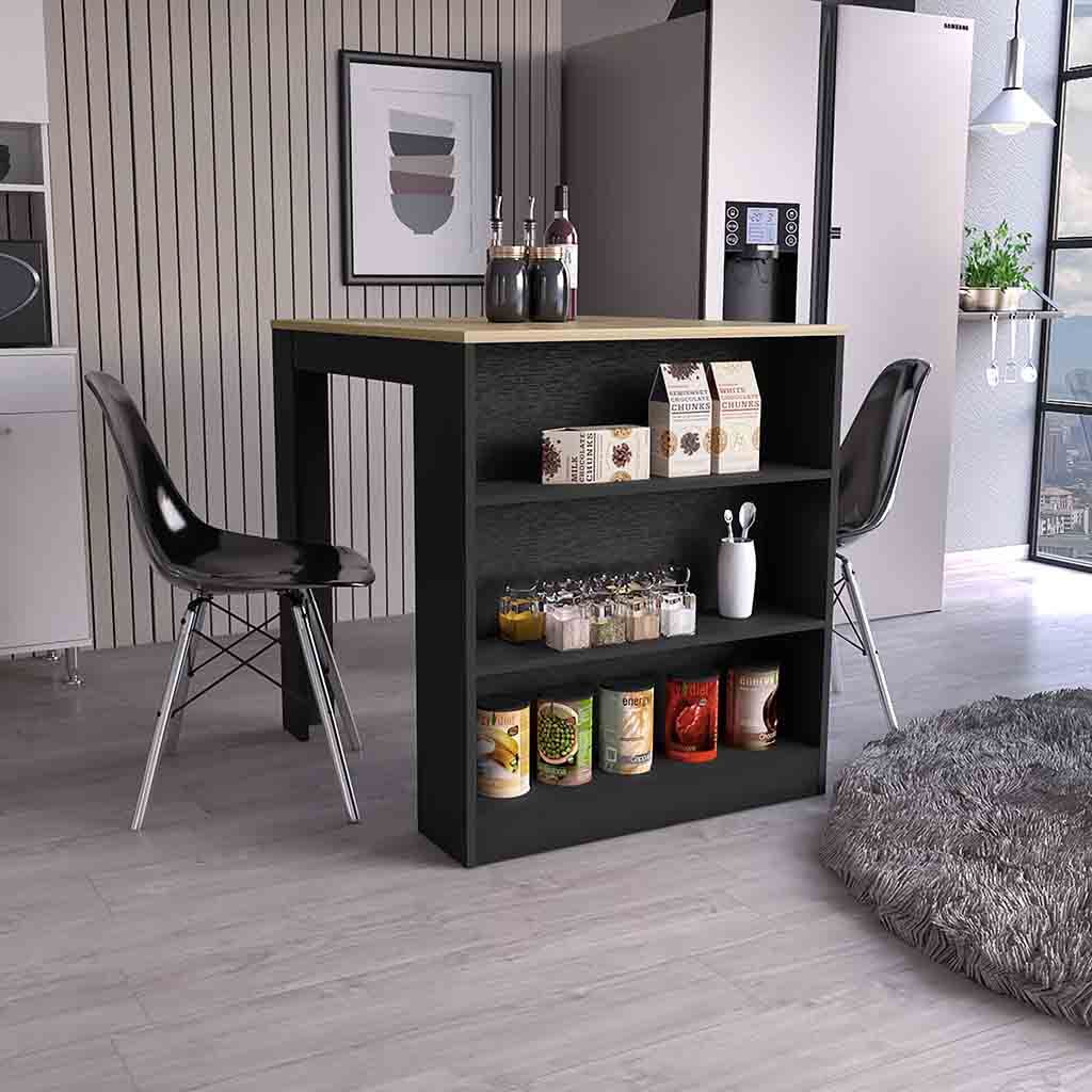 d01027rl828.jpg Milos Kitchen Island Table, Two Legs, Three Side Shelves - Image 1