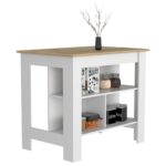 Delos Kitchen Island, kitchen table 35" H, Four Legs, Three Open Storage Shelves - Image 28