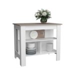 Delos Kitchen Island, kitchen table 35" H, Four Legs, Three Open Storage Shelves - Image 25