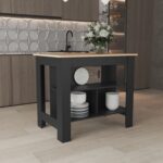 Delos Kitchen Island, kitchen table 35" H, Four Legs, Three Open Storage Shelves - Image 3