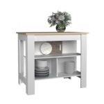 Delos Kitchen Island, kitchen table 35" H, Four Legs, Three Open Storage Shelves - Image 13