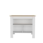 Delos Kitchen Island, kitchen table 35" H, Four Legs, Three Open Storage Shelves - Image 16