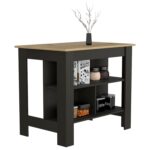 Delos Kitchen Island, kitchen table 35" H, Four Legs, Three Open Storage Shelves - Image 2