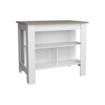 Delos Kitchen Island, kitchen table 35" H, Four Legs, Three Open Storage Shelves - Image 21