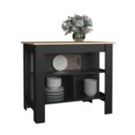 Delos Kitchen Island, kitchen table 35" H, Four Legs, Three Open Storage Shelves - Image 4