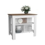 Delos Kitchen Island, kitchen table 35" H, Four Legs, Three Open Storage Shelves - Image 9