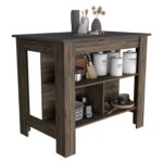 Delos Kitchen Island, kitchen table 35" H, Four Legs, Three Open Storage Shelves - Image 26