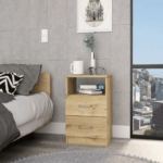 Salento Nightstand, Two Drawers, One Shelf, Superior Top - Image 3