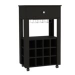 Margh Bar Cart, Twelve Built-in Wine Rack, Drawer - Image 4