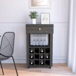 Margh Bar Cart, Twelve Built-in Wine Rack, Drawer - Image 9