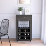 Margh Bar Cart, Twelve Built-in Wine Rack, Drawer - Image 10