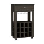 Margh Bar Cart, Twelve Built-in Wine Rack, Drawer - Image 11