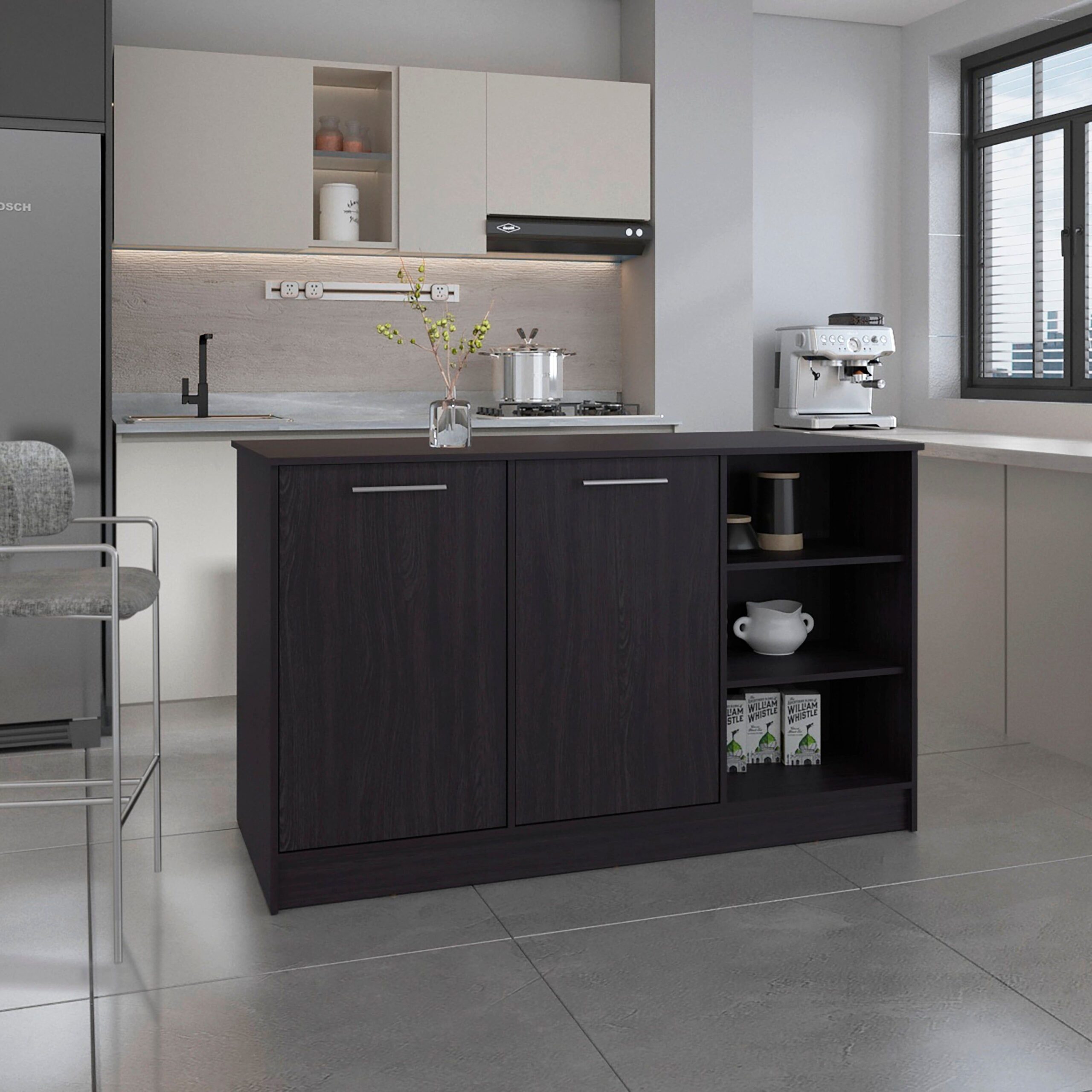 d01027rlkzp.jpg Mars Kitchen Island Two Cabinets, Three Open Shelves - Image 1