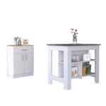 California Two Piece Kitchen Set, Kitchen Island + Kitchen Pantry , White /Onyx /Light Oak - Image 2