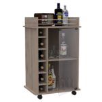 Huali Bar Cart, Six Built-in Wine Rack, Glass Door, Four Casters, Two Shelves - Image 14