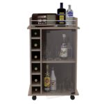 Huali Bar Cart, Six Built-in Wine Rack, Glass Door, Four Casters, Two Shelves - Image 17