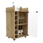 Huali Bar Cart, Six Built-in Wine Rack, Glass Door, Four Casters, Two Shelves - Image 5