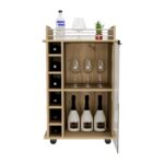 Huali Bar Cart, Six Built-in Wine Rack, Glass Door, Four Casters, Two Shelves - Image 11