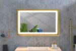 42 in. W x24 in. H Oversized Rectangular Gold Framed LED Mirror Anti-Fog Dimmable Wall Mount Bathroom Vanity Mirror - Image 3