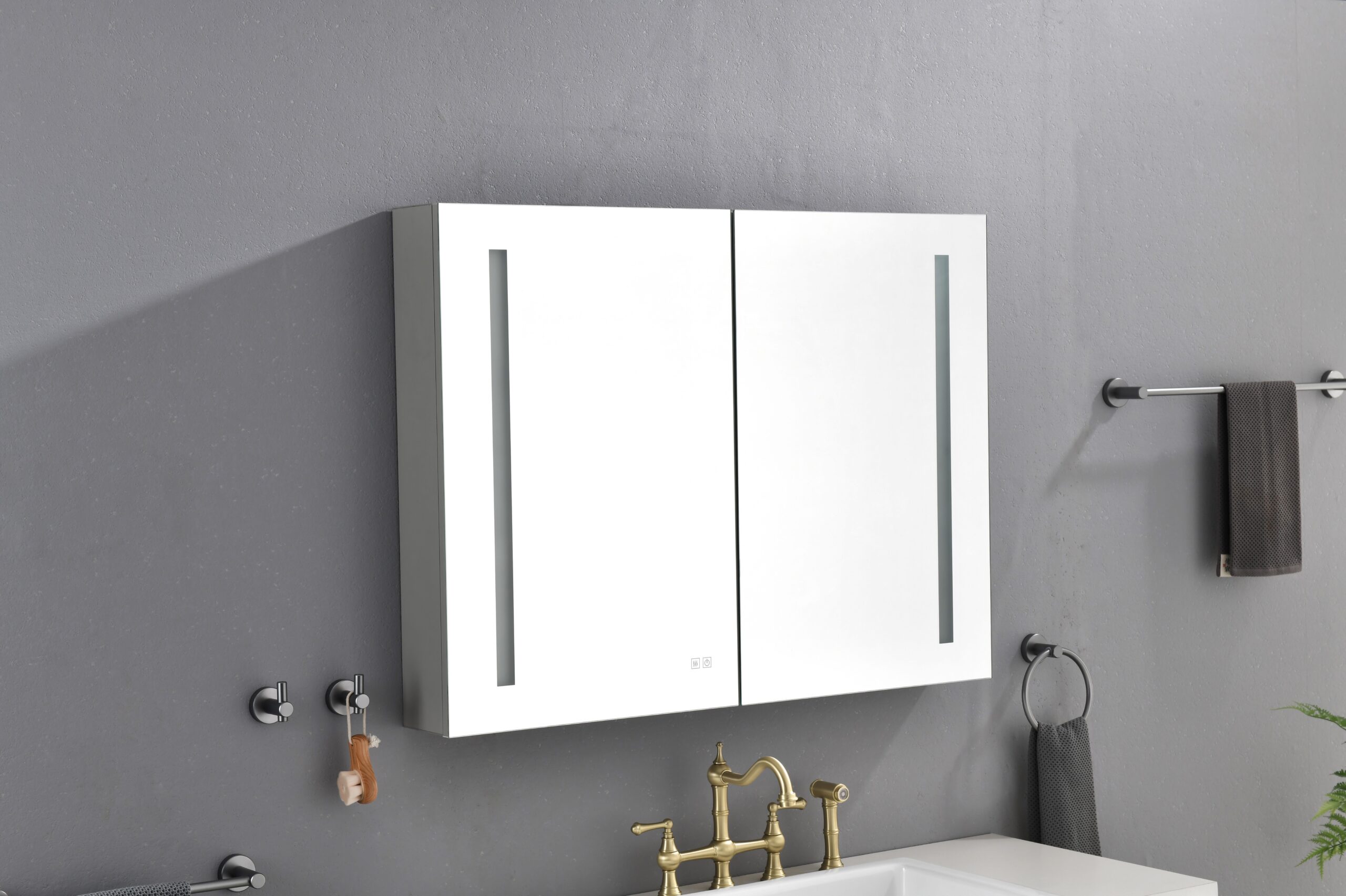 d0102h20myg.jpg 40in. W x 30 in. H LED Large Rectangular Aluminum Alloy Surface Mount Medicine Cabinet with Mirror - Image 1