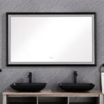 (ONLY FOR PICKUP)  60in. W x 36in. H Oversized Rectangular Black Framed LED Mirror Anti-Fog Dimmable Wall Mount Bathroom Vanity Mirror Wall Mirror Kit For Gym And Dance Studio