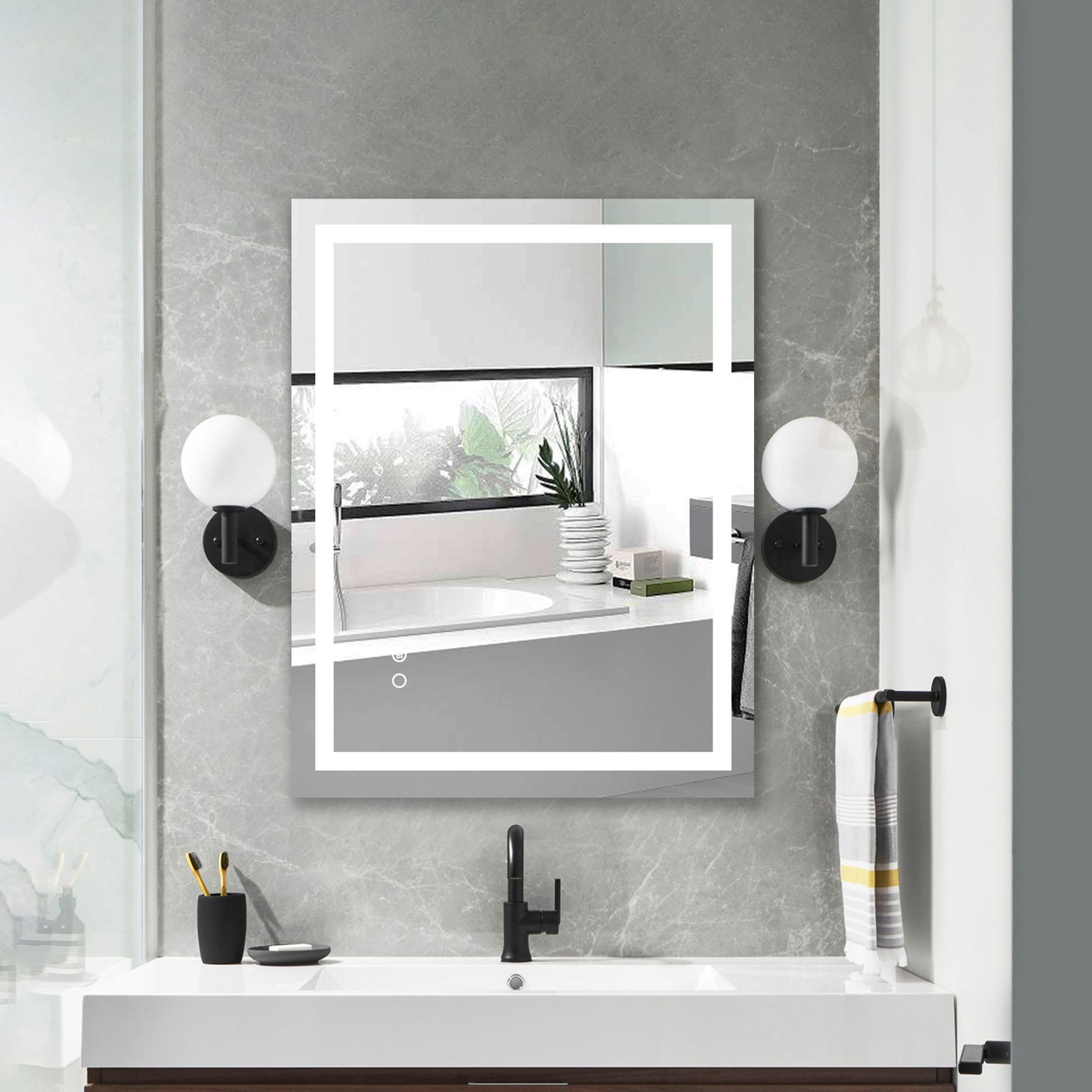 d0102h20svw.jpg 28'*36' LED Lighted Bathroom Wall Mounted Mirror with High Lumen+Anti-Fog Separately Control+Dimmer Function - Image 1