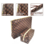 Checkered Makeup Bag,  2Pcs Travel Cosmetic Bags,  Portable Toiletry Organizer for Women,  Lightweight and Waterproof Leather Toiletries Bag for Girl Friend Wife Christmas Gifts,  Brown - Image 5
