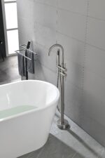 Mount Bathtub Faucet Freestanding Tub Filler Brushed Nickel Standing High Flow Shower Faucets with Handheld Shower Mixer Taps Swivel Spout - Image 2