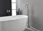 Mount Bathtub Faucet Freestanding Tub Filler Brushed Nickel Standing High Flow Shower Faucets with Handheld Shower Mixer Taps Swivel Spout