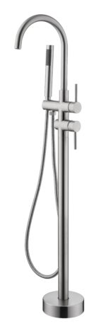 Mount Bathtub Faucet Freestanding Tub Filler Brushed Nickel Standing High Flow Shower Faucets with Handheld Shower Mixer Taps Swivel Spout - Image 17