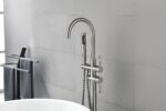 Mount Bathtub Faucet Freestanding Tub Filler Brushed Nickel Standing High Flow Shower Faucets with Handheld Shower Mixer Taps Swivel Spout - Image 3