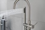 Mount Bathtub Faucet Freestanding Tub Filler Brushed Nickel Standing High Flow Shower Faucets with Handheld Shower Mixer Taps Swivel Spout - Image 6