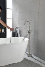 Mount Bathtub Faucet Freestanding Tub Filler Brushed Nickel Standing High Flow Shower Faucets with Handheld Shower Mixer Taps Swivel Spout - Image 9